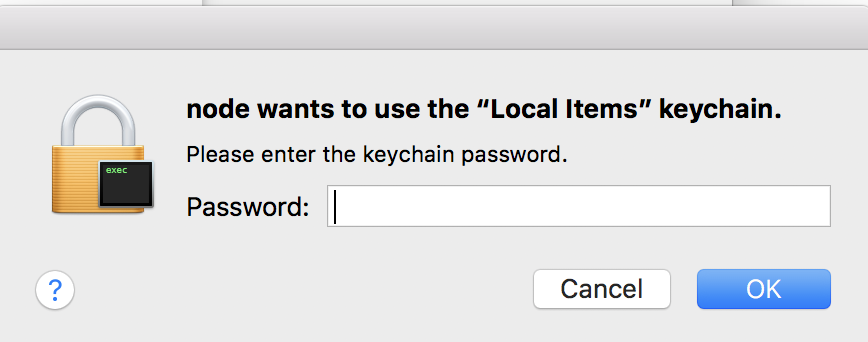 Node Wants To Use The Local Items Keychain